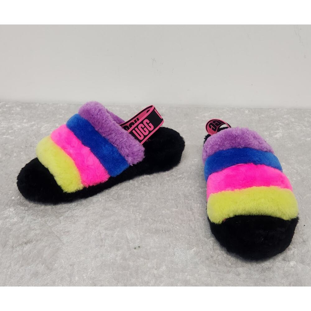NWT UGG Fluff Yeah Slide Womens Multicolor Slip on Slippers-Size 7